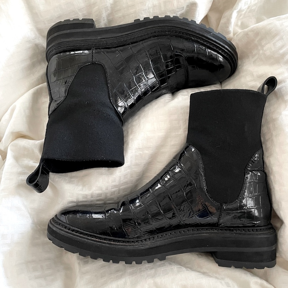 Loeffler Randall | Bridget Croc Embossed Patent Leather Chelsea Boot (Size 8)
